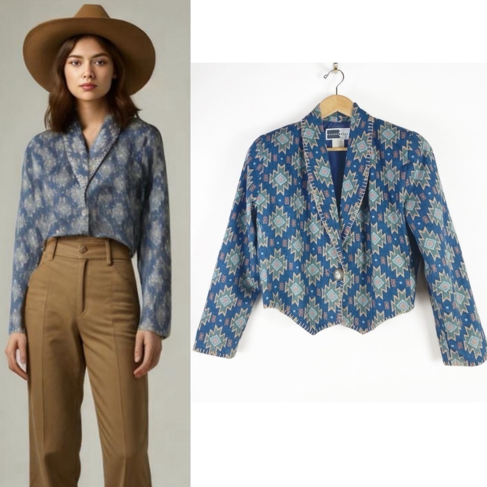 Vtg Rhonda Stark Western Cropped Blazer Jacket Womens size M